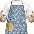 thumbnail image 2 of Blue Geometric Striped Pattern Apron-Garden Aprons for Women with Pockets-Cotton Linen Waterproof Kitchen Cooking Gardening Aprons Adjustable for Kitchen,Cooking,BBQ and Salon 33x27 Inch, 2 of 7