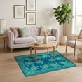 thumbnail image 3 of ODIKA 4'x6' Ultra-Soft Area Rug, Door Interlocking Ocean Turtle Motifs Coral Fills Seafoam Round None Washable, Bare feet friendly, Silk-Touch for Bedroom Home office, 3 of 7