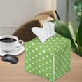 thumbnail image 5 of Psesaysky PU Leather Tissue Box Cover Square - Green Polka Dot Tissue Cube Box Holder with Bottom Belt, Decorative Organizer for Vanity Toilet Night Stand Table Office Car, 5 of 7
