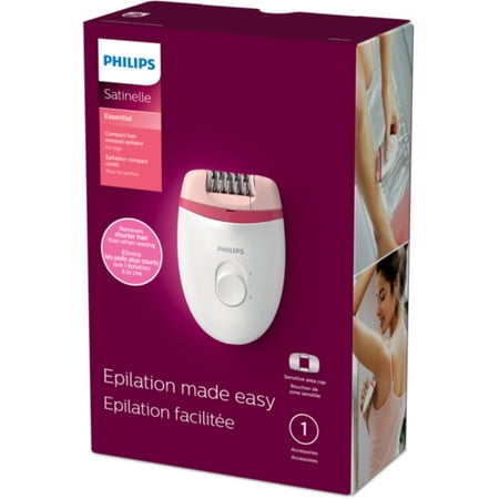 Philips Satinelle Essential Compact Hair Removal Epilator for Women, BRE235/04 - White And Pink