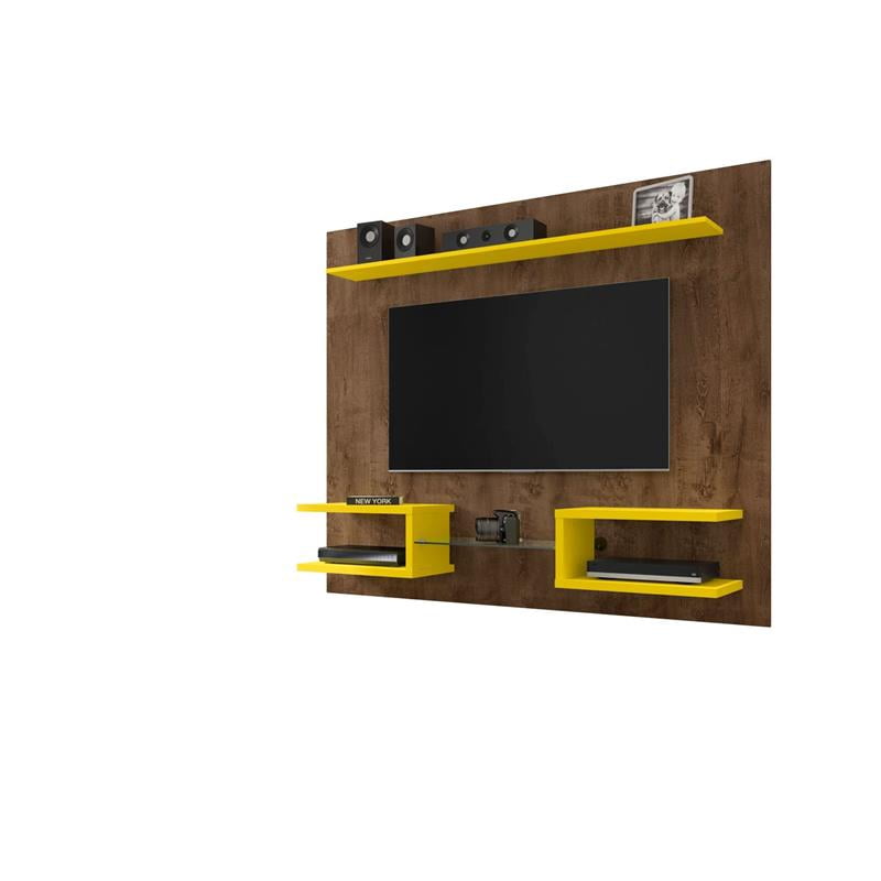 Manhattan Comfort Plaza 64" Wood Floating Entertainment Center in Brown/Yellow