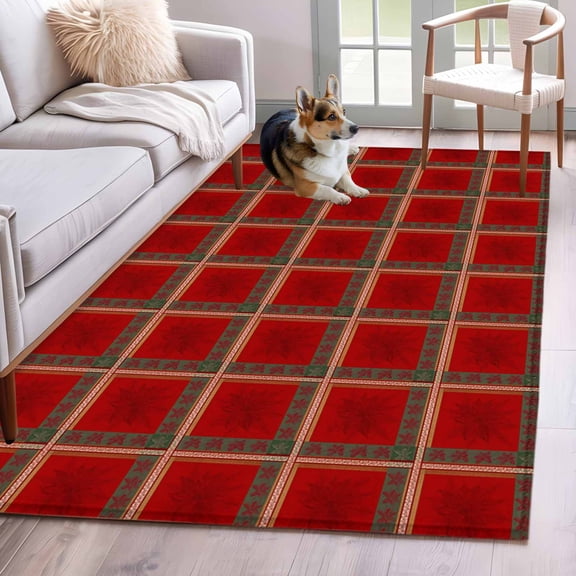 Red Plaid Area Rug 4x6 Washable Rug Non Slip Christmas Checkered Buffalo Large Area Rug Indoor Floor Carpet for Entryway Bedroom Kitchen Living Room Home Office Dining Room Nursery