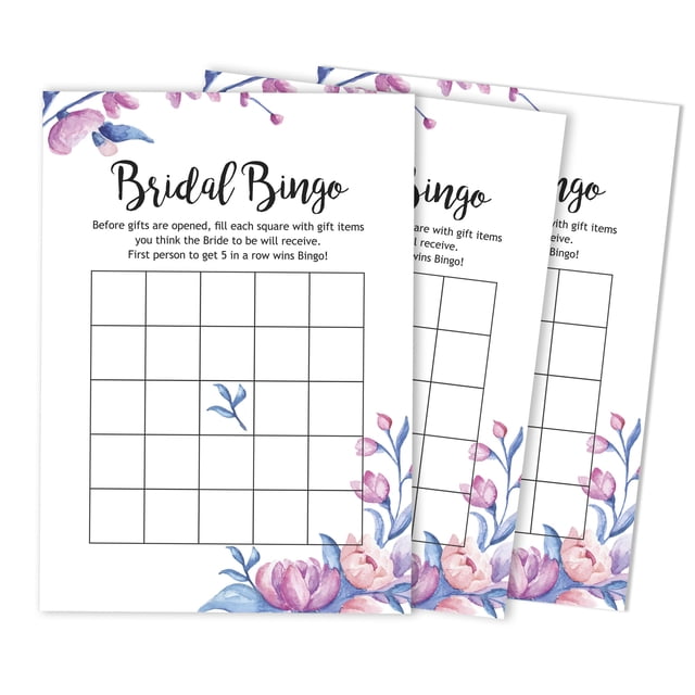 Inkdotpot 50FloralBingoGameCardsFor Bridal Wedding Shower Bachelorette Party Bulk Blank Square Fill In Gift Ideas