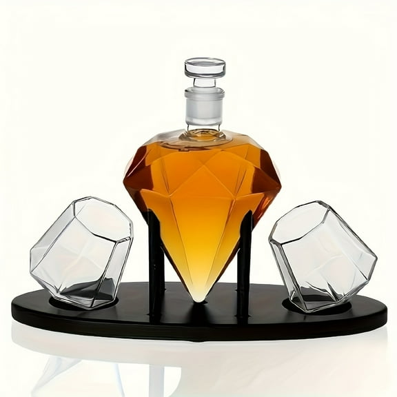 Diamond-Cut Whiskey Decanter Set with Wine Glasses - Elegant Gift Set for Wine Lovers - Perfect for Mothers Day, Birthdays & Special Occasions