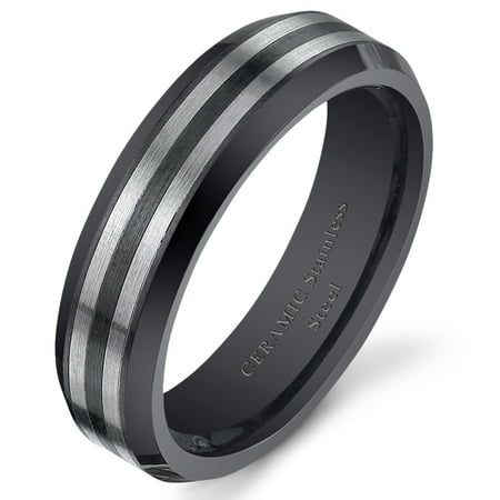 Peora 6mm Men's and Women's Stainless Steel Wedding Band Ring in Ceramic