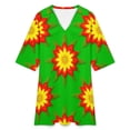 thumbnail image 4 of Flowers on Green Background Womens Dress With Pockets Summer V Neck 3/4 Sleeve Dress Plus Size Loose Dress, 4 of 7
