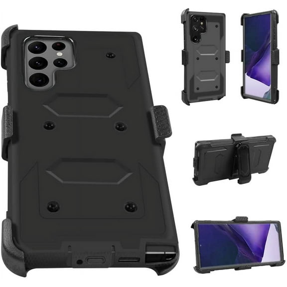 SOATUTO for Samsung Galaxy S22 Ultra 5G Phone Case Full-Body Protective with Kickstand Belt Clip Dustproof Anti-Scratch Armor Phone Case Cover Samsung Galaxy S22 Ultra 6.8 inch 2022 - Black
