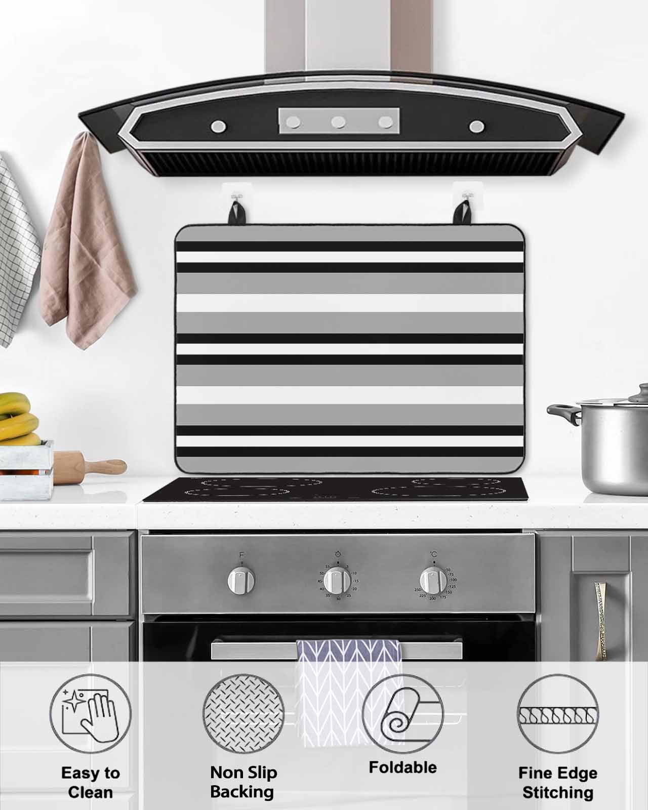 nqOlkjepod Large Induction Cooktop Protector Mat 24"x21", Black Gray Striped Stove Top Covers for Electric Stove, Contemporary Minimalist Lines Art Stove Burner Cover Mats, Glass Top Stove Cover