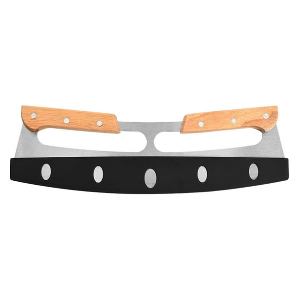 1 unid semicírculo pizza cortadora de pizza cortadora con mango de madera gadget de cocina (plata)