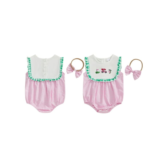 BemeyourBBs Baby Girl Golf Plaid Romper Frill Trim Sleeveless Bodysuit Headband