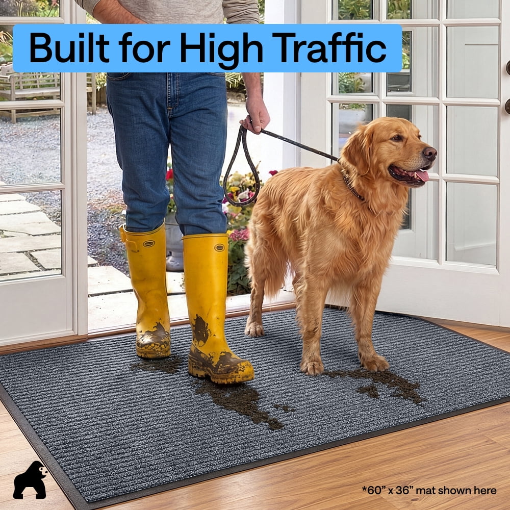 GORILLA GRIP Door Mat, Waterproof, Traffic Guard Commercial Office Doormat, 47x35, Gray