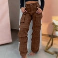 thumbnail image 2 of RYRJJ Womens Rhinestone Jeans Baggy Y2K High Waisted Straight Wide Leg Cargo Jean Trousers Sparkly Bling Glitter Denim Pants with Pockets(Brown,L), 2 of 5