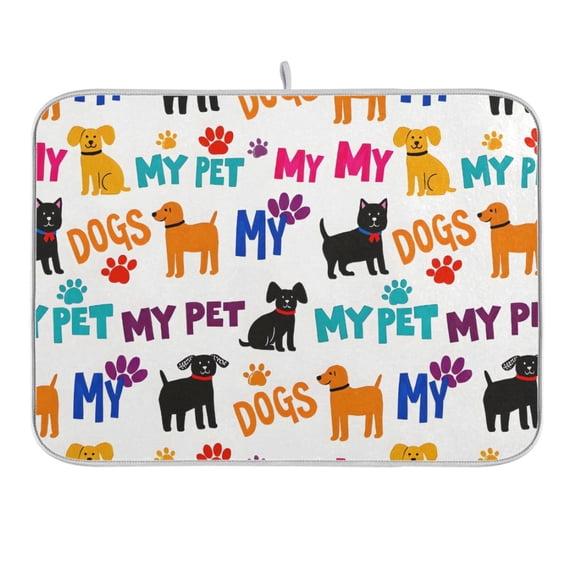 Dogs and Paw Dish Drying Mat 16x18 Absorbent Microfiber Draining Rack Pad for Kitchen Counter Sink