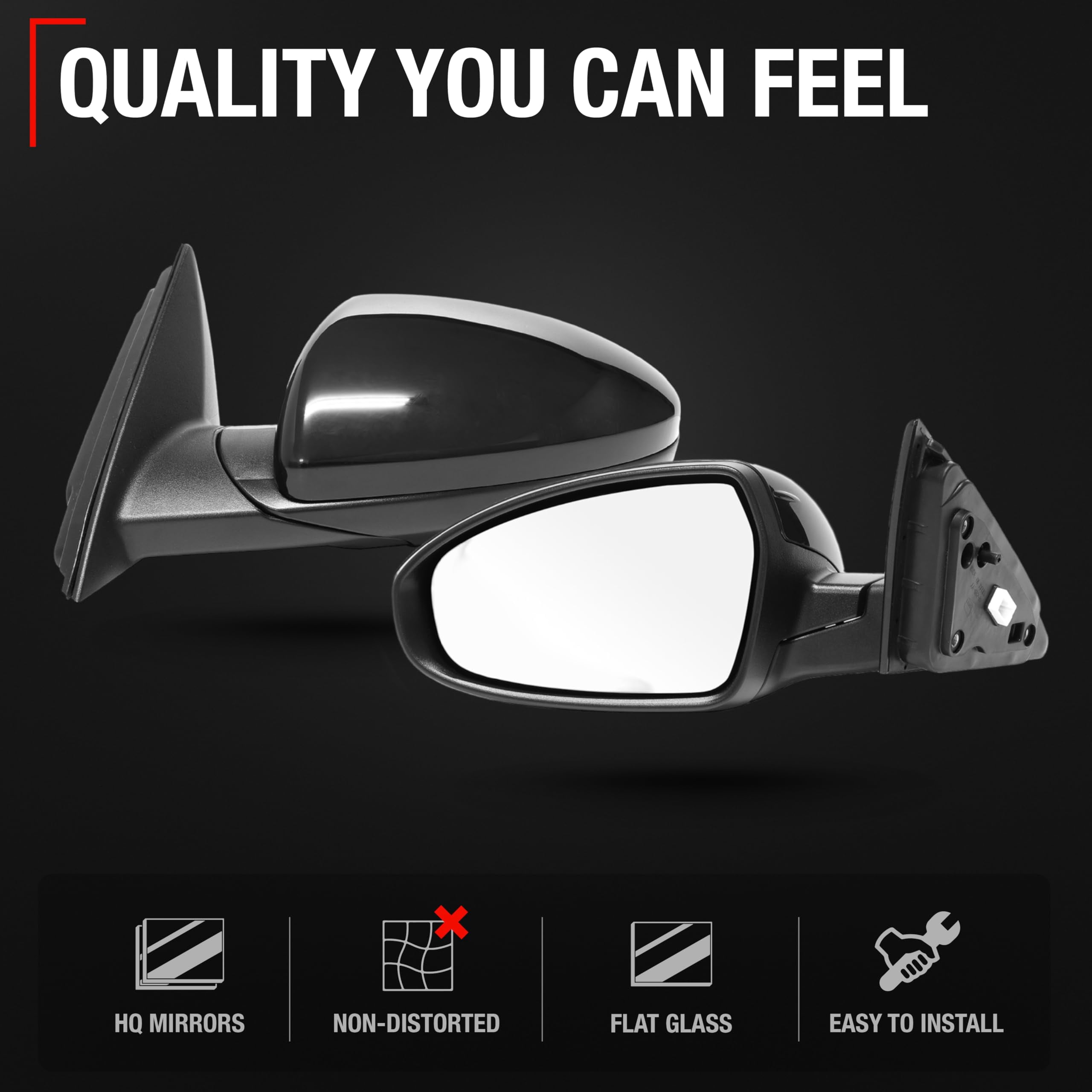 Driver Side Mirror Replacement - Compatible with 2019-2024 Kia Forte - Powered Adjustment, Manual Fold, Flat Glass - Smooth Black, 12H3P - OEM 87610M7000, KI1320226