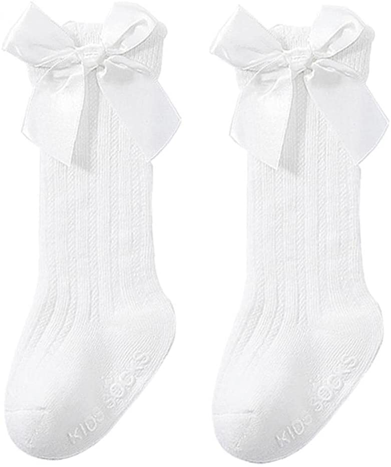 yayagoli Baby Girls Socks Infant Girl High Socks Bow Stockings for Toddler Girl White 24t