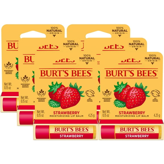 Burt's Bees 100% Natural Origin Moisturizing Lip Balm, Strawberry with Beeswax & Fruit Extracts, Pack of 6