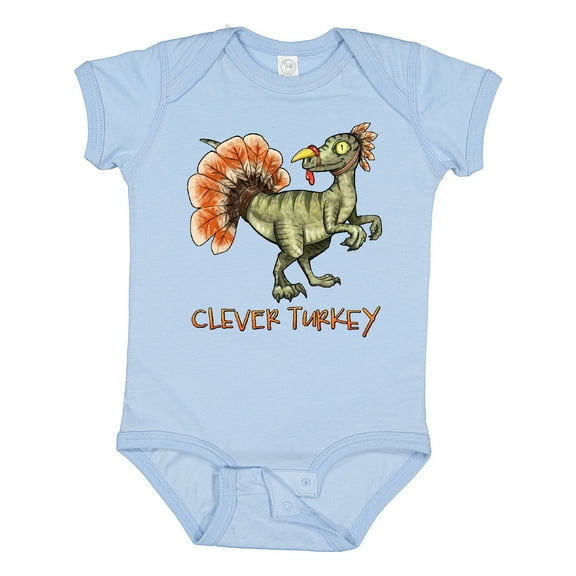 Inktastic Clever Turkey Thanksgiving Dinosaur Boys or Girls Baby Bodysuit