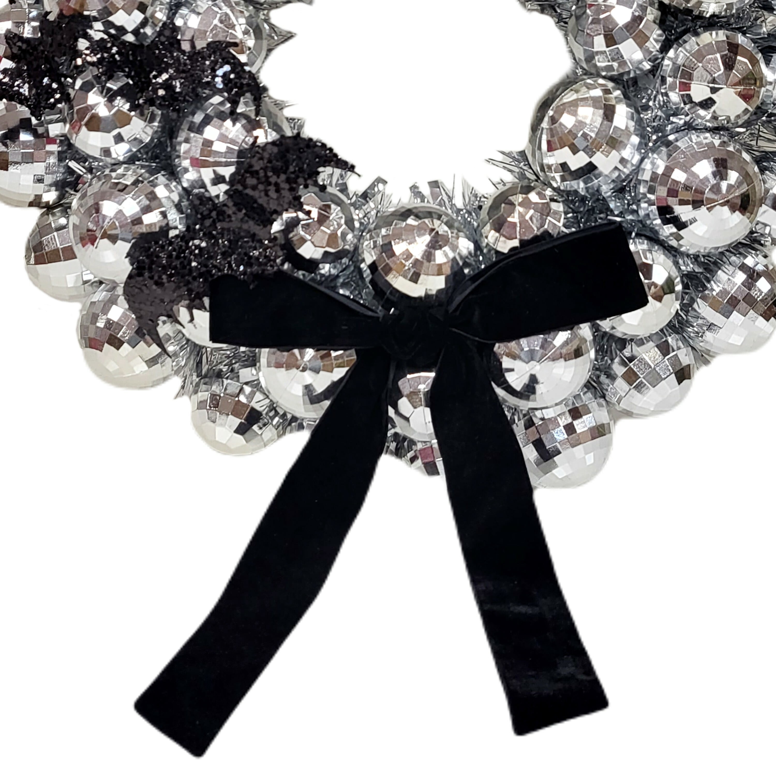 Disco Ball and Bats Wreath, Silver and Black, 17", Halloween by Way To Celebrate