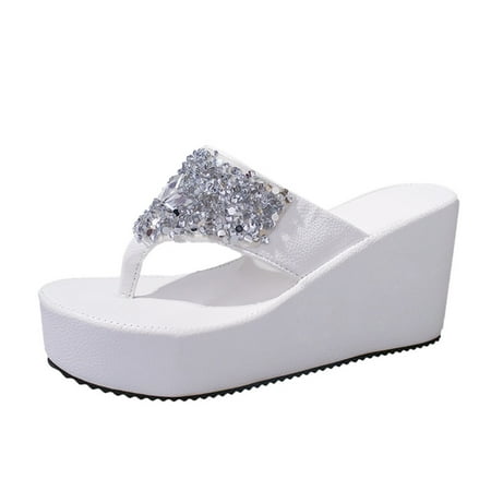 

Flip Flops for Women Summer Women S Slippers Rhinestone Wedges Flip Flops Fashion Clip Toe Beach Shoe Flip Flops Pvc White 35