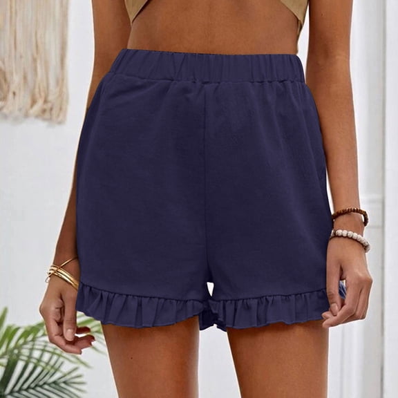 QLEICOM Womens Athletic Shorts, Plus Size Shorts, Fashion Solid Casual Wide Leg Loose High Waist Shorts Pants Yoga Shorts, Running Shorts, Comfy Beach Shorts, Cycling Shorts Navy M