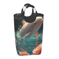 thumbnail image 2 of KLL Flower White Dolphin Laundry Hamper,Large Canvas Fabric Lightweight Storage Basket Toy Organizer Dirty Clothes Collapsible Waterproof, 2 of 6