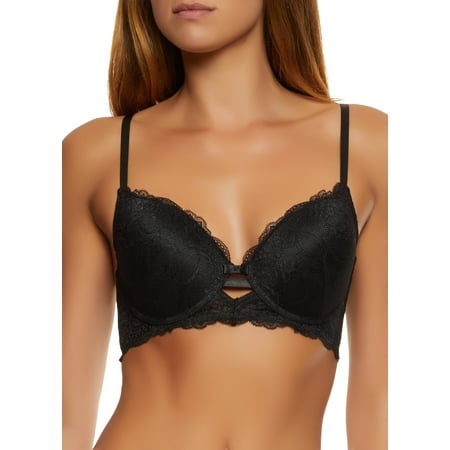 Womens Solid Lace Caged Front Plunge Bra
