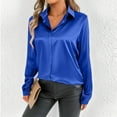 thumbnail image 2 of Lenpel Satin Blouses for Women Dressy Casual Long Sleeve V Neck Collared Button down Shirts Business Work Tops, 2 of 7