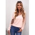 thumbnail image 3 of ABPHQTO Top rosa de mujer con cuello en V y rayas transparentes, 3 of 5