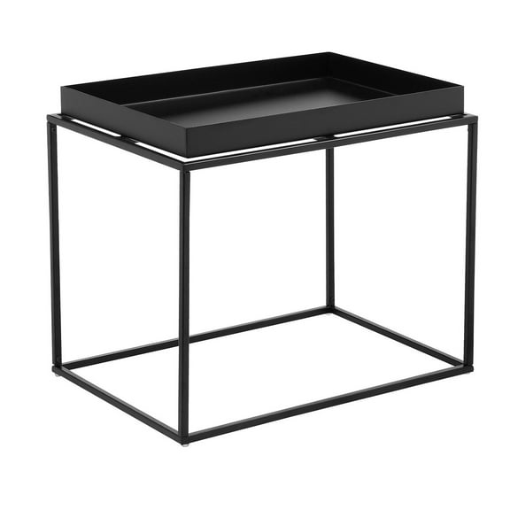 Benjara Bixy 24" Side End Table- Black Tray Top- Open Cubic Metal Frame