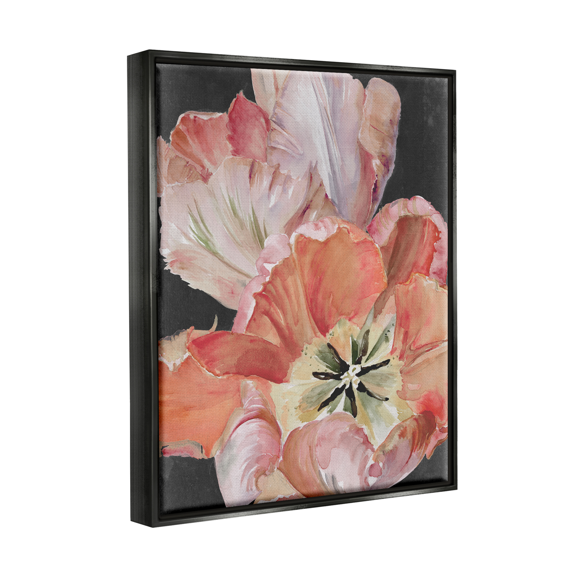 Stupell Industries Pink Hibiscus Petals Blooming Botanical & Floral Painting Black Floater Framed Art Print Wall Art