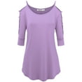 thumbnail image 2 of Made by Johnny Women's 3/4 Sleeve Hollowed Out Shoulder Top L LILAC, 2 of 6