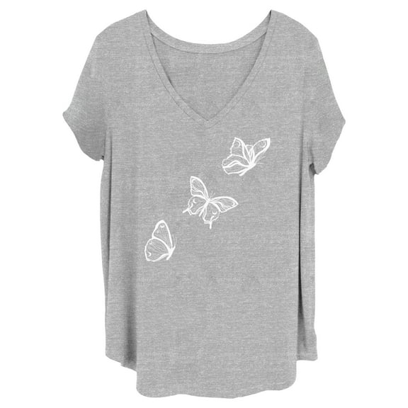 Junior's Lost Gods Flying Butterfly  Graphic Tee Heather Gray 2X