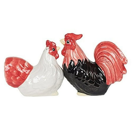 Pacific Trading Rooster and Hen Ceramic Salt and Pepper Shaker Set 3.5 Inch