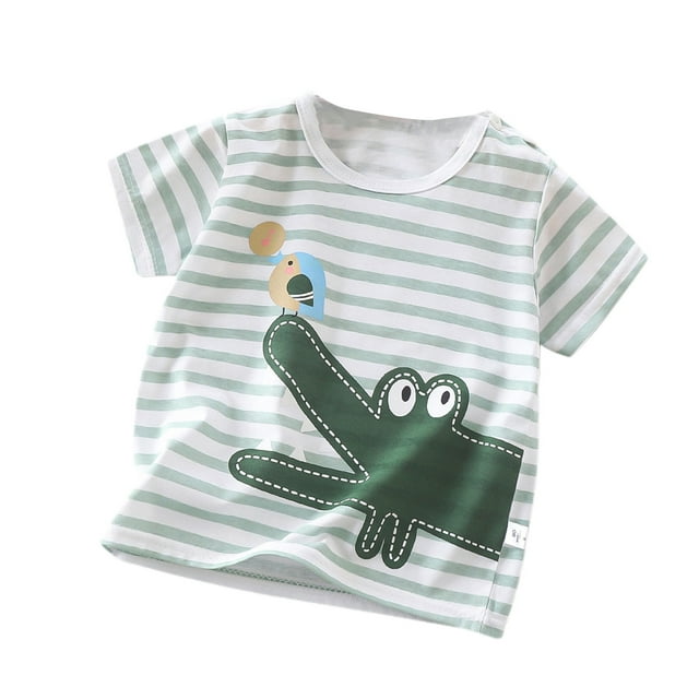 Rovga Vêtements Garçons Enfants Filles Imprimés Dessin Animé Été Manches Courtes T-Shirts Col Rond Tee-Shirt Basique Classique Vêtements Garçons 5-6 Ans Vert Armée