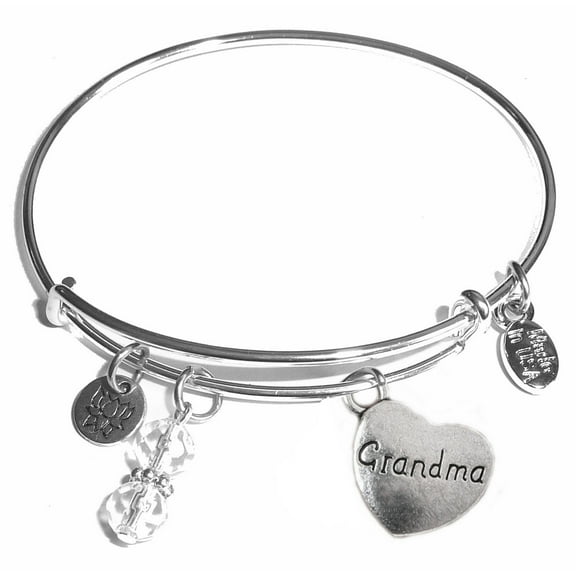 Hidden Hollow Beads "Grandma" Message Charm Expandable Wire Bangle Bracelet, COMES IN A GIFT BOX!
