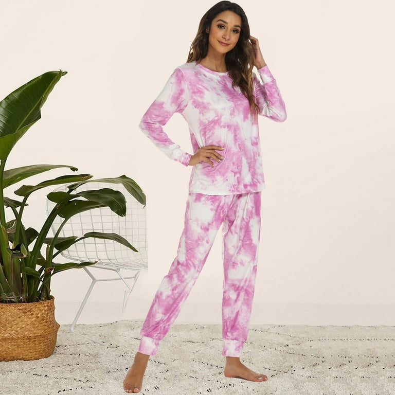 JDEFEG Support Nightgown Women Pajama Printing Sets Long Sleeve Button Down  Sleepwear Nightwear Soft Pjs Sets Sleepwear for Elderly Women Satin Pink L
