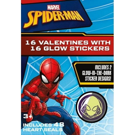 Spider Man 16 Valentines Cards with Glow Stickers