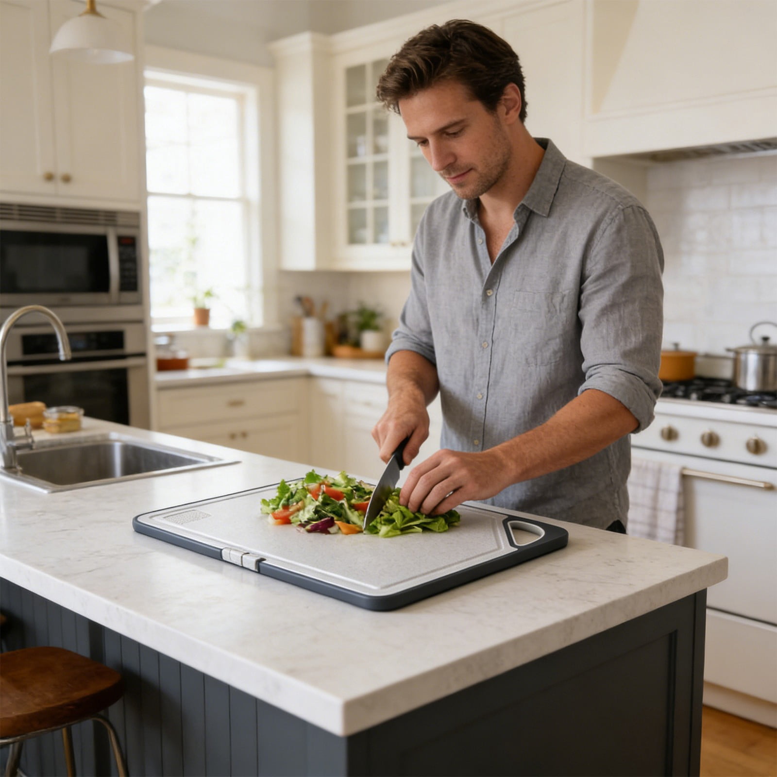 Flexible Cutting Board – Premium Plastic Cutting Mat, Thick, Knife Friendly, Non-Slip, Kitchen Prep Board, Beige (1 Pack)