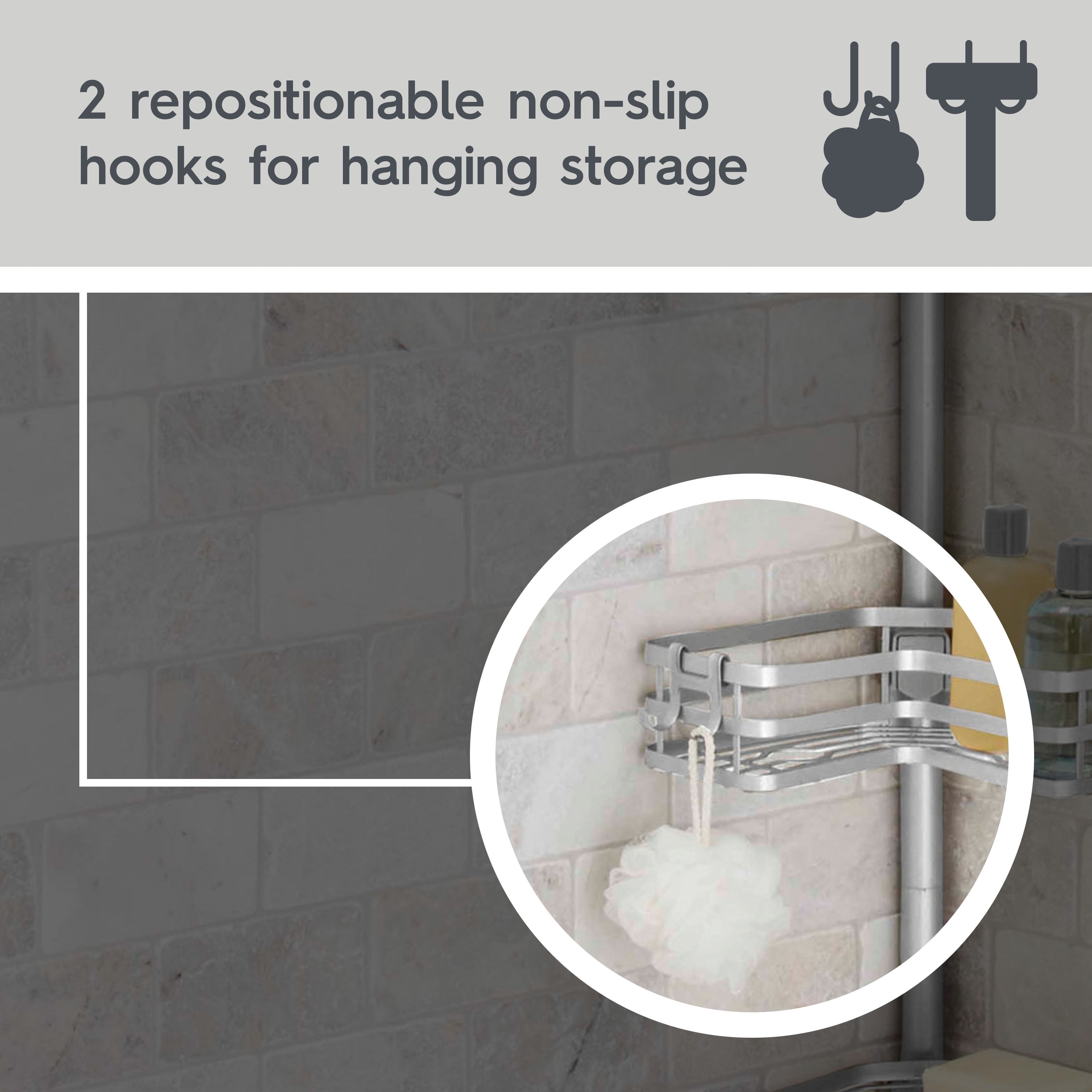 Better Homes & Gardens Adjustable Rust-Resistant Satin Nickel Tension Pole Shower Caddy, 3 Tier, 5-9 ft