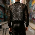 thumbnail image 2 of RYDCOT Men's Sheer Floral Lace Bomber Jackets Long Sleeve See Through Stand up Collar Coats Zip up Outerwear Black, 2 of 6