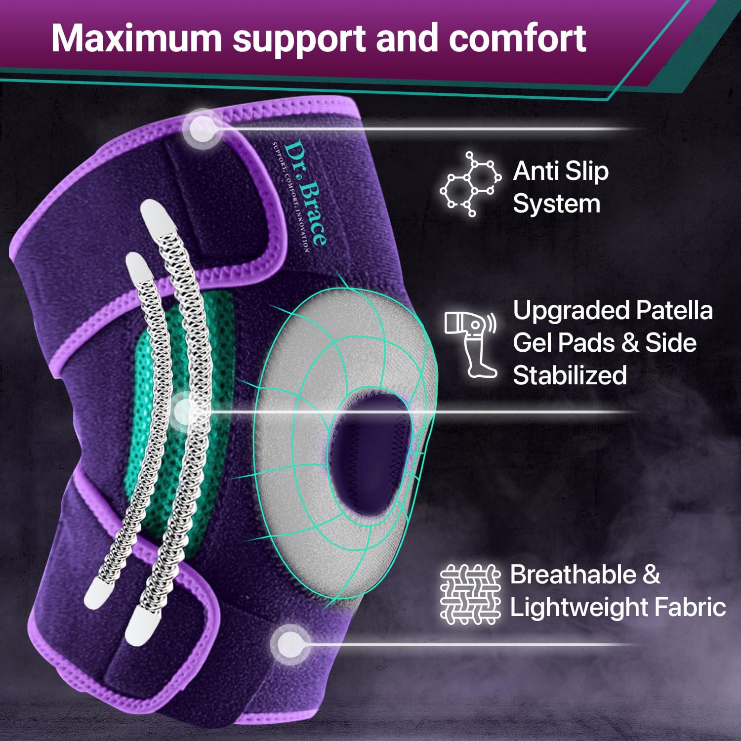DR. BRACE Compression Knee Brace with Side Stabilizers & Patella Gel Pads, Knee Support for Knee Pain, Running & Sports, Men & Women (Galaxsis, XX-Large)