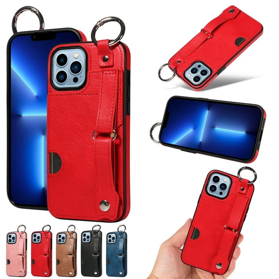 TECH CIRCLE Case for iPhone 14 (6.1") 2022 - Lightweight Leather Phone Case with Stand & Card Holder & Buckle & Hand Strap, Protective Functional Cover, Red