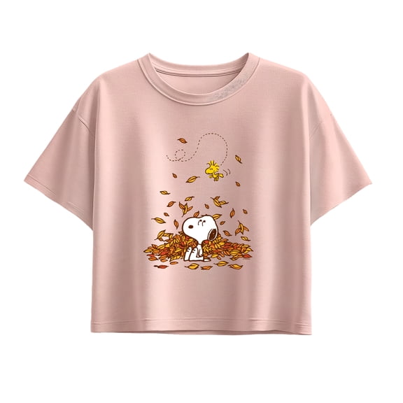 Peanuts - Snoopy & Woodstock Leaves - Youth Girls Boxy T-Shirt