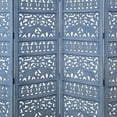 thumbnail image 3 of The Urban Port Jumbo 4 Panel Folding Room Divider Screen, Antique Blue Mango Wood, Elephant Motif Carved Design, 3 of 5