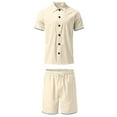 thumbnail image 4 of Edvintorg Streetwear Men's Cotton Linen Single-Breasted Unhooded Casual Sports Suit Short Sleeve and Shorts Set 2 Piece Oversized Clothing, 4 of 7