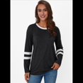 thumbnail image 4 of Camisetas de Larga para Mujer, Camisetas Casuales con Cuello Redondo y Bloques de Color, Ropa de Moda de Otoño, Conjuntos Modernos Negro XL, 4 of 8