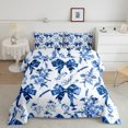thumbnail image 3 of Manfei Vintage Princess Bowknot Queen Comforter Set, White Blue Bedding Sets, Farmhouse Plant Botanical Reversible Bedding Comforter Set, Microfiber Bedroom Decor, 3 Pieces, 3 of 9