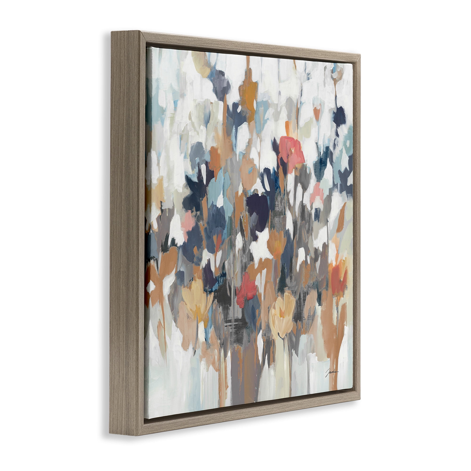 Stupell Industries Modern Painterly Floral Arrangement Botanical & Floral Painting Brown Floater Framed Canvas Art Print Wall Art, 25 x 25