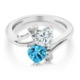 thumbnail image 2 of Gem Stone King 10K White Gold Diamond Accent Ring Heart Shape Swiss Blue Topaz and Near Colorless Moissanite 1.78cttw, 2 of 3