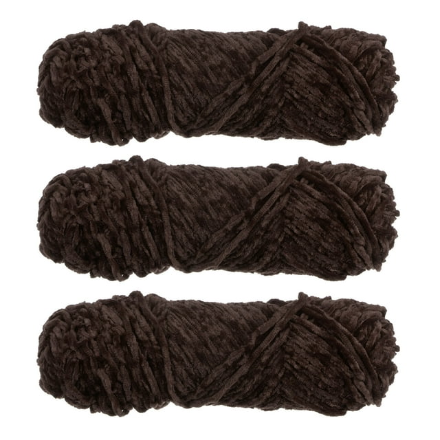Unique Bargains 3 Écheveaux Fil Chenille Fil Couverture Doux 3x100gr/3.5oz (3x131yds) Polyester Velours Tricot Café